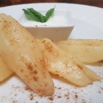 Poached Pear served with Vanilla Yogurt